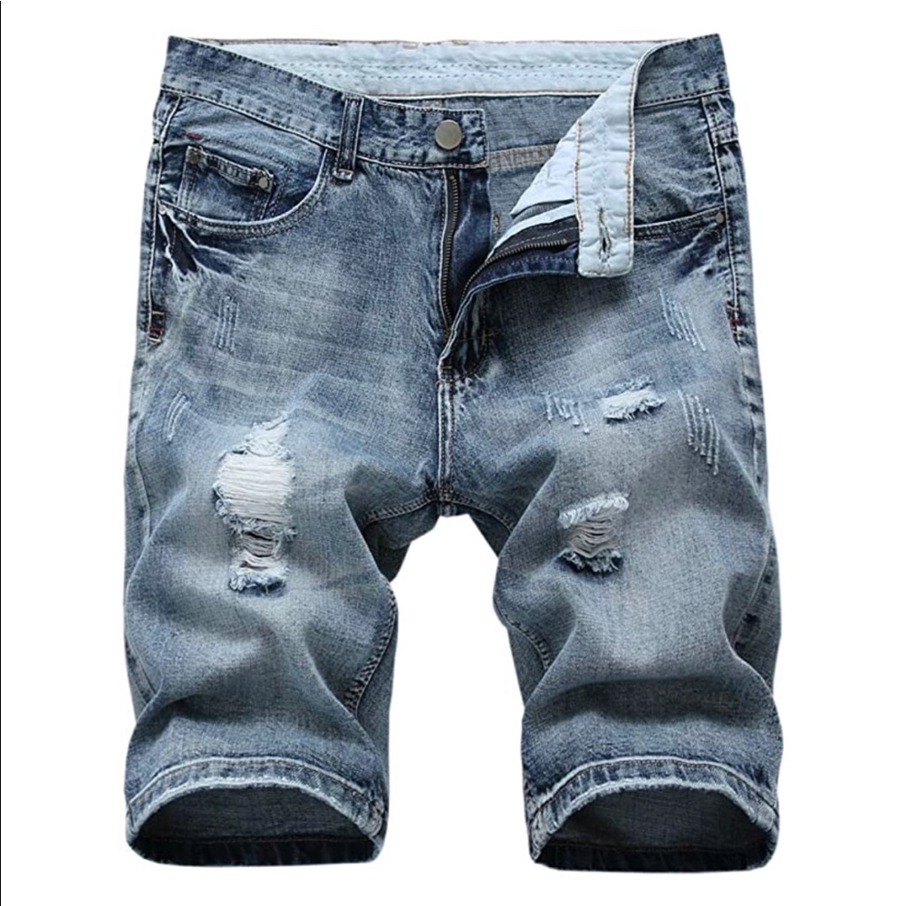 NEW 006-4 Men’s Gray Blue Distressed Jean Shorts